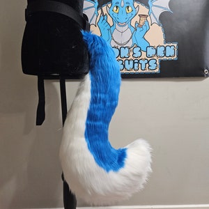 26" Cobalt Blue and White wolf fursuit tail FREE US SHIPPING