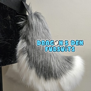 12&quot;  Grey and White nub fursuit tail FREE