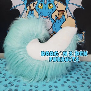 22&quot; White and Aqua Large Curled Husky Fursuit Costume Tail FREE US SHIPPING