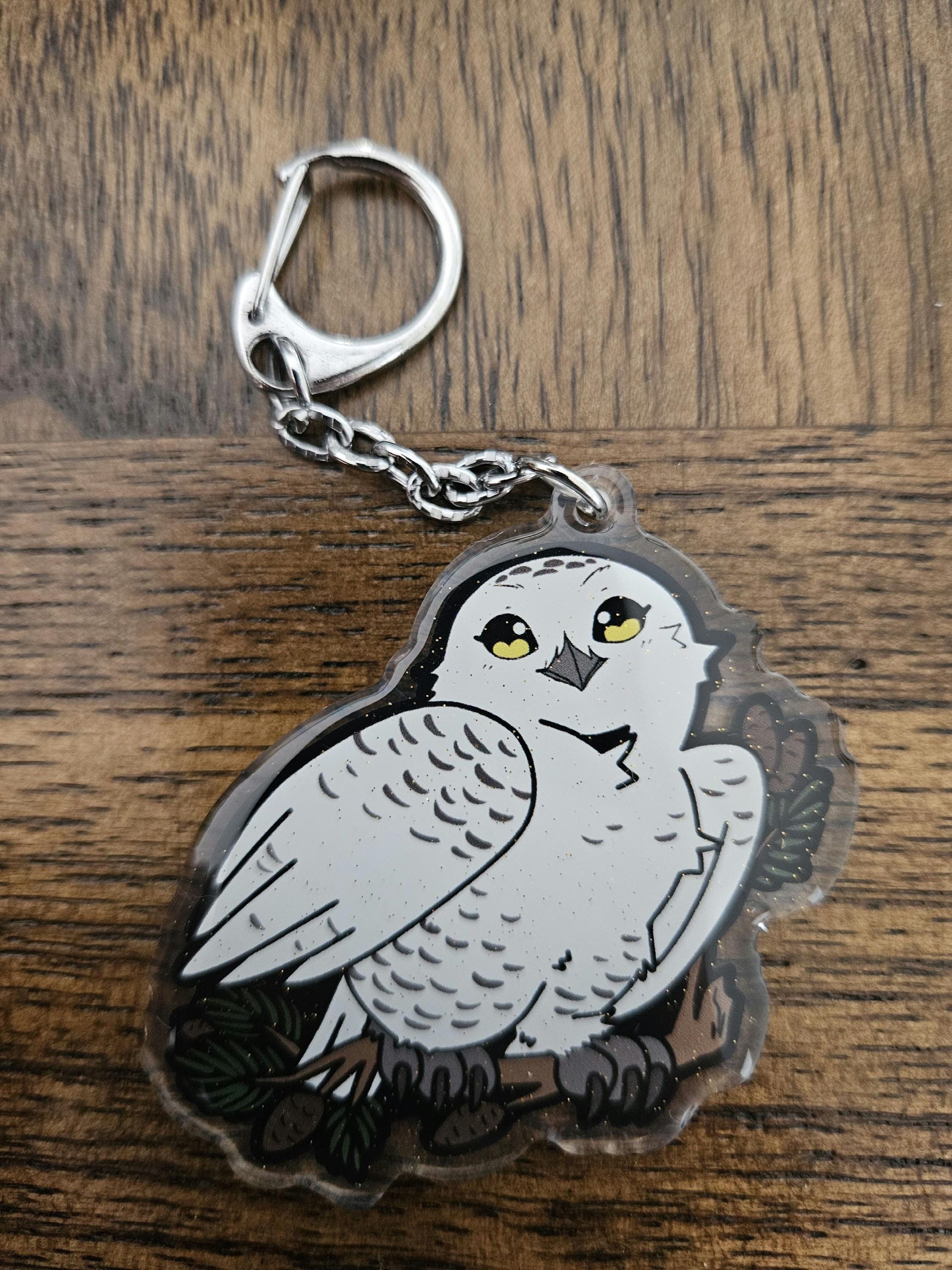 Snowy Owl 2.5" Glitter Epoxy Acrylic Keychain