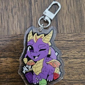 Purple Retro Gaming Dragon 2.5" Glitter Epoxy Acrylic Keychain