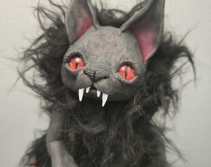 Hellhound Plushie Art Doll - Unique Collectibles for Goth Fans, hand made home decor for horror lovers