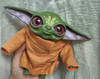 Baby Yoda plush, Grogu from The Mandolarian plushie,ooak art toy Yoda, Baby Yoda Grogu plush, cosplay accessorize, nerd gift ideas ooak