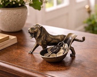 Vintage Pipe Holder Smoking Accessory Desk Organizer Silver Figurine Lion Statue Metal Design Catch Bowl Table Decoration Animal Figure