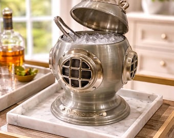 Vintage Diving Helmet Ice Bucket Bar Accessory Conversation Piece Perfect Gift Nautical Decor Maritime Barware Aluminum Container Retro