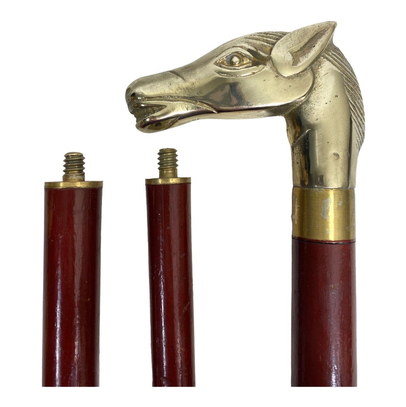 Cane With Brass Horse Head Handle, Vintage Walking Stick, Equestrian