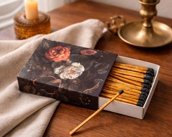 Hostess Gift Idea Luxury Long Matches Wooden Candle Lighter Fireplace Lighting Accessory Home Accent Elegant Rose Pattern Floral Design