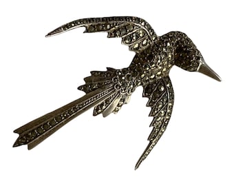 Vintage Sterling Silver and Marcasite Bird Brooch, Art Deco Jewelry, Bird Lover Gift