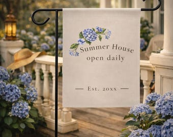 Hydrangea Garden Flag Welcome Sign Summer House Outdoor Decoration Blue Flower Cottage Style Seasonal Accessory Personalized Gift