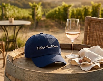 Navy Baseball Cap Embroidered Design European Summer Italian Phrase Green Hat Adjustable Vintage Buckle Unstructured Crown Casual Headwear