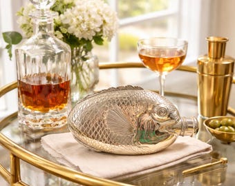 Vintage Fish Flask Silverplate Design Scale Pattern Drinking Container Alcohol Storage Pocket Size Liquor Carrier Bar Accessory Groomsman
