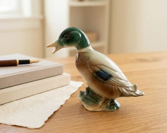 Vintage Ceramic Mallard Duck Figurine, Handcrafted Cabin Decor