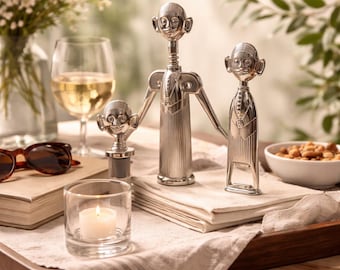 Vintage Bar Set Silver Barware Collection Piece Wine Tool Kit Sommelier Accessory Elegant Cocktail Gift Idea Bartender Present Unused Box