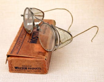 Vintage Safety Glasses with Mesh Side Shields Industrial Eyewear Retro Round Spectacle Frame Wire Temples Perforated Protection Worker