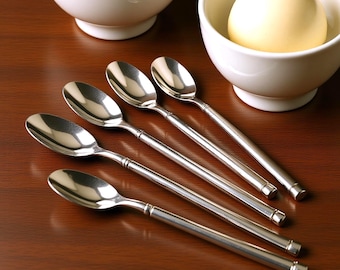 Vintage Silver Spoon Bamboo Style Ice Cream Dessert Utensil Long Handle Flatware Collectible Piece Elegant Dining Accessory Set Unused