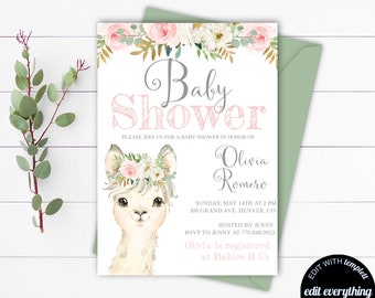 llama baby shower evite