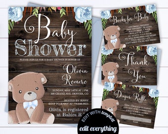 Teddy Bear Baby Shower Invitations Bear Rustic Baby Shower Invitation Invite Woodland Teddy