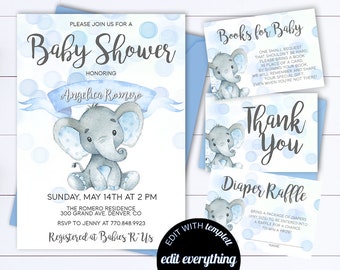 Elephant Baby Shower Invitation Boy Etsy
