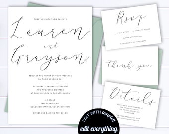 simple wedding invitation etsy