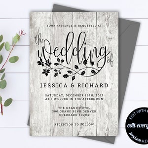 Rustic Wedding Invitation Template - Country Wedding Template - Instant Download Printable Invitation - Rustic Invitation Wedding Template
