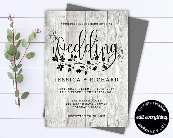 Rustic Wedding Invitation Template Country Wedding Template Etsy