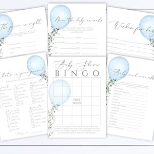 Editable Boy Baby Shower Games Printable Balloon Baby Shower Games Package Baby Shower Activity Printable Baby Shower Bingo Baby Shower BB01
