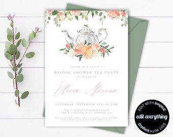 Pink Bridal Shower Tea Party Invitation Tea Party Bridal Shower Invitation Bridal Shower Tea Party Invite Bridal Tea Party Invitation