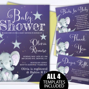 Purple Elephant Baby Shower Invite Purple and Gray Baby Girl Shower Invitations Purple Elephant Girl Baby Shower Purple Elephant Invite