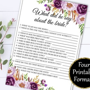 What Did He Say About His Bride Bridal Shower Games - What Did The Groom Say About His Bride - What Groom Say Games - Wedding Shower Games