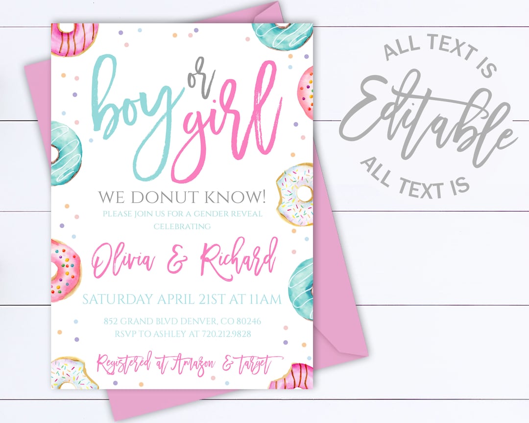 Donut Gender Reveal Invitation Boy or Girl Gender Reveal Invite Donut