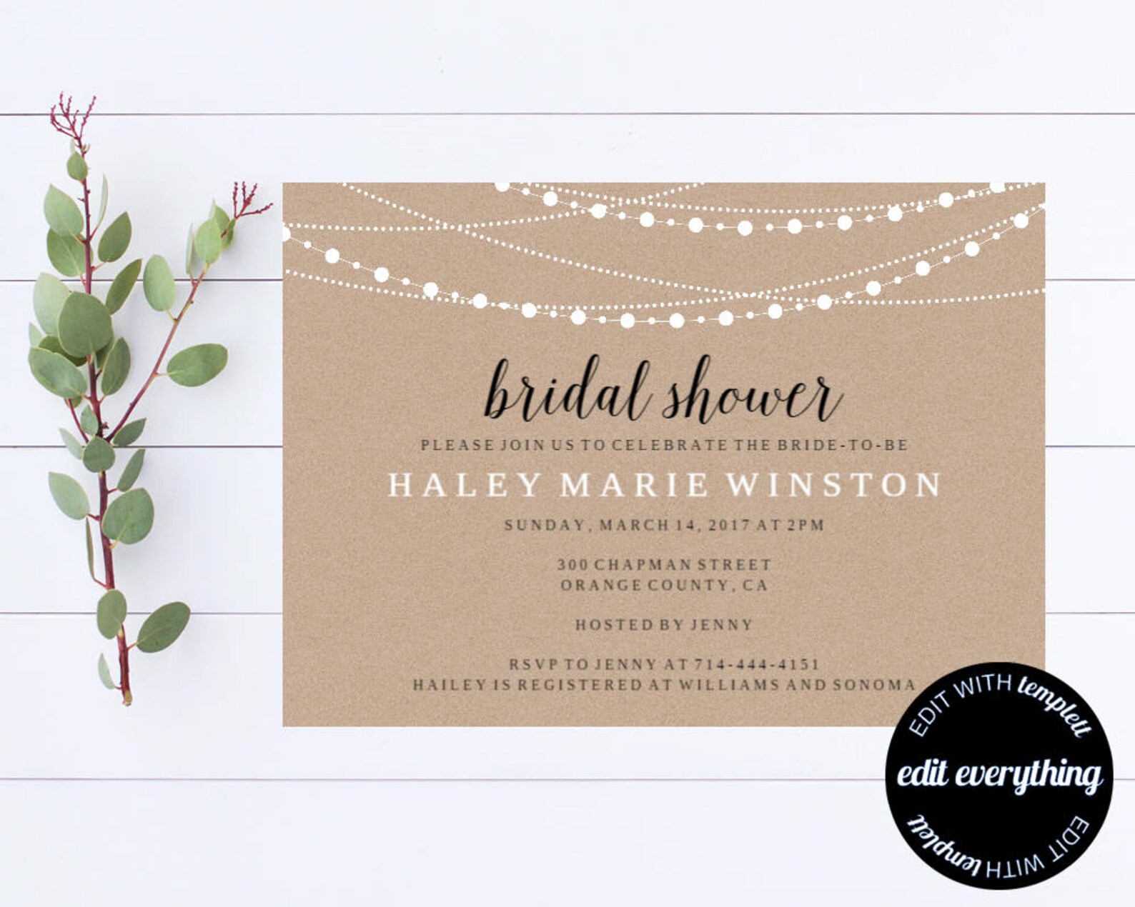 Kraft Bridal Shower Invitation Template Bridal Shower Invite Etsy