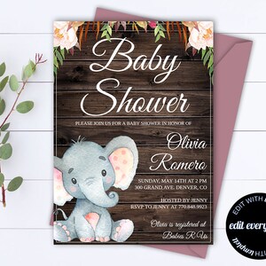 Elephant Baby Shower Invitation Template Girl Baby Shower Invite Elephant Baby Shower Template Elephant Baby Girl Shower invitation