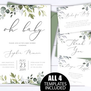 Oh Baby Greenery Baby Shower Invitation Eucalyptus Baby Shower Invite Gender Neutral Baby Shower Invitation Oh Baby Eucalyptus Invite BB05