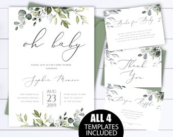 Oh Baby Greenery Baby Shower Invitación Eucalipto Baby Shower Invitación Género Neutral Baby Shower Invitación Oh Baby Eucalyptus Invitar BB05