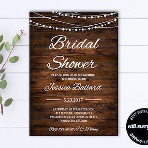 Country Bridal Shower Invitation Template - Rustic Bridal Shower Invite - Instant Download - Barn Wedding Shower - Printable Invitation