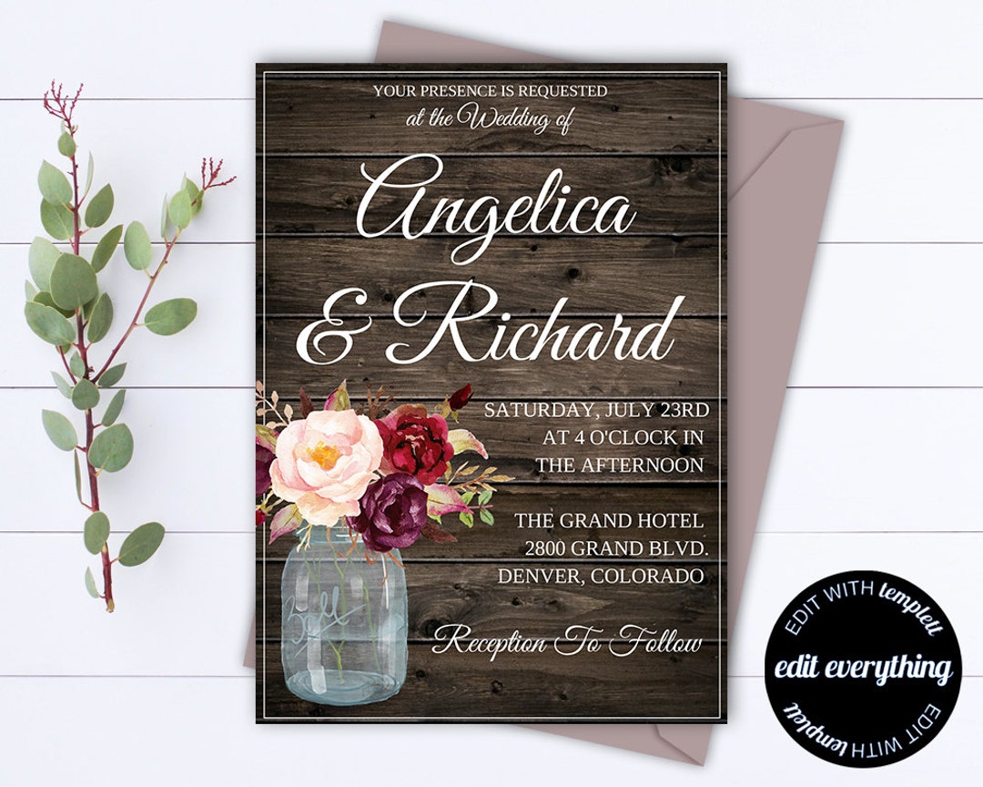 Rustic Wedding Invitation Template Country Wedding Template Instant Download Printable ...