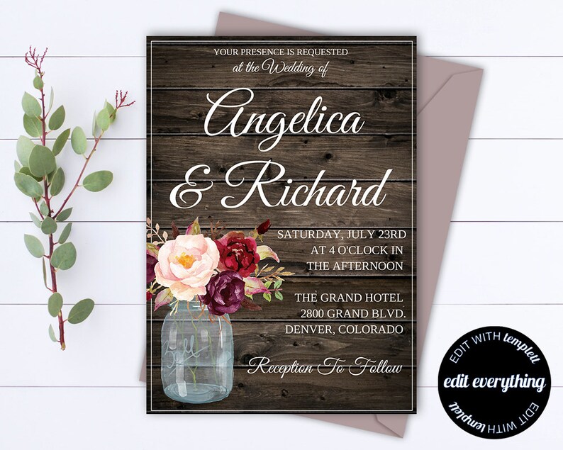 Rustic Invitation Wedding Template Instant Download Printable Invitation Rustic Wedding Invitation Template Country Wedding Template