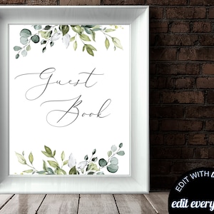 Editable Wedding Guestbook Sign Eucalyptus Wedding Guest Book Sign Greenery Instant Download Sign Our Guestbook Wedding Printable Sign BB05