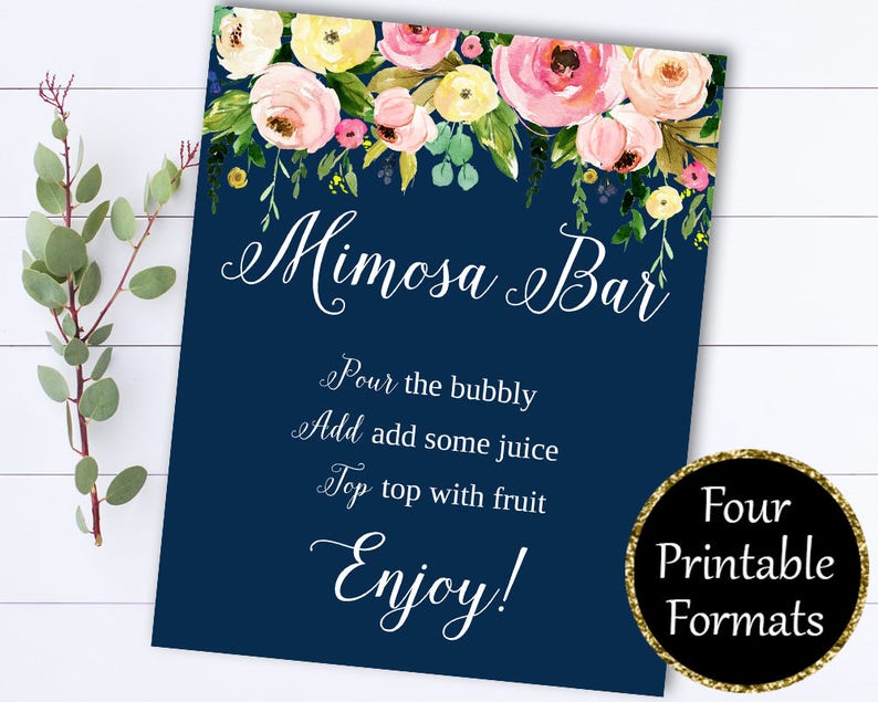 Bridal Shower Mimosa Bar Sign Mimosa Sign Bridal Shower Decor Mimosa Bar Printable Floral Mimosa Bar Sign Printable Mimosa Bar sign image 1