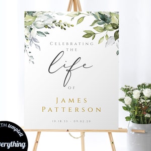 Editable Greenery Celebration of Life Welcome Sign Editable Celebration of Life Sign Celebration of Life Funeral Sign Printable Funeral FT02