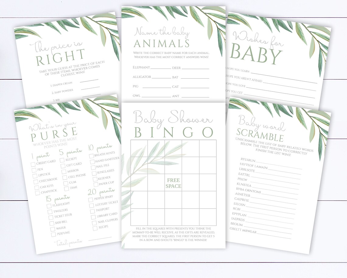 Eucalyptus Baby Shower Games Printable Baby Shower Games Etsy France
