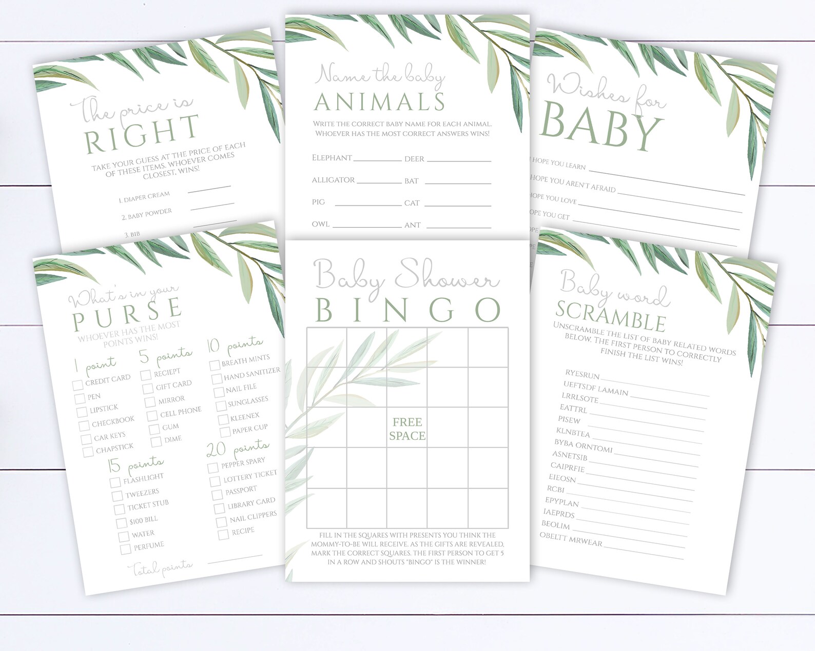 Eucalyptus Baby Shower Games Printable Baby Shower Games | Etsy
