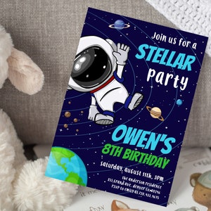 Editable Boy Space Birthday Party Invitation Template Astronaut Birthday Invitation Space Birthday Invite Galaxy Planet and Stars Birthday