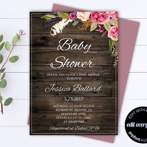 Pink Floral Baby Shower Invitation Template Pink Floral Baby Shower Templates Instant Download Girl Baby Shower Invites Editable Baby Shower