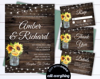 Sunflower Wedding Invitation Template Country Wedding Template Instant Download Printable Invitation Rustic Invitation Wedding Template
