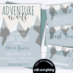 Adventure Awaits Baby Shower Invitation Template Adventure Baby Shower Invitation Adventure Begins Baby Shower Invitation Mountain Adventure