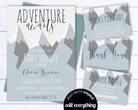 Adventure Awaits Baby Shower Invitation Template Adventure Etsy