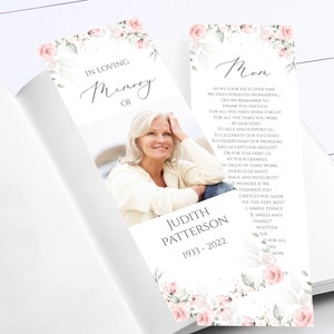 Editable Funeral Bookmark Template Printable Funeral Bookmark Blush Floral Memorial Bookmark Blush Floral Bookmark Memorial Keepsake FT10