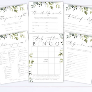 Greenery Baby Shower Games Printable Baby Shower Games Package Baby Shower Activity Printable Baby Shower Bingo Baby Shower Printable BB05