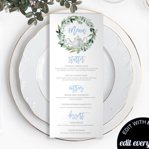 Blumenkranz Hochzeit Menü Vorlage Blauer Kranz Abendessen Menü Karten Teekanne Menü Blumen Menü Karte Tee Menü Karte Druckbare Hochzeits Menü Karten